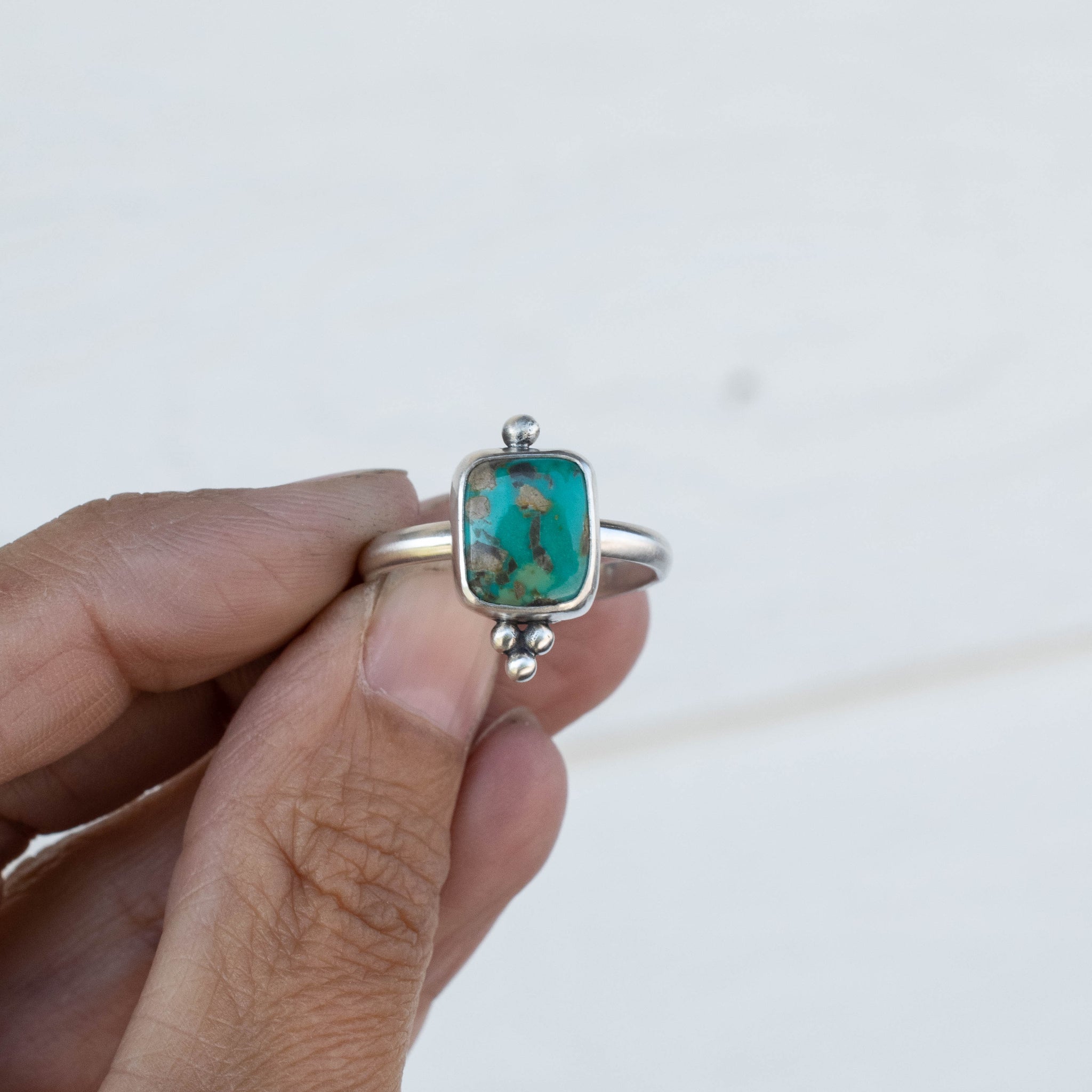 Square Cabochon Turquoise Ring in Sterling Silver – Milina London